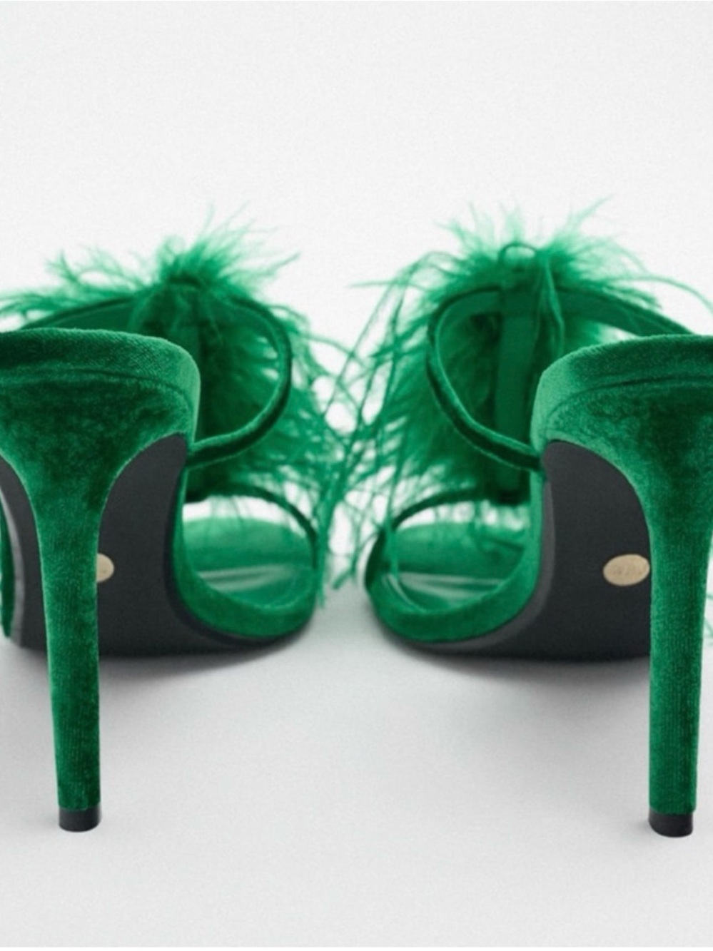 NWOT Zara Emerald Green Feather Trim Stiletto Mule - Picture 4 of 6